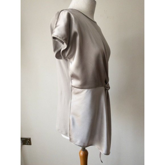 Mink Colour Satin Type Jersey Contrast Top Size 10 Asymmetric Wrap - Picture 4 of 4